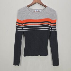 Vintage Anchor Blue Y2K Sweater S Striped Ribbed Long Sleeve Fitted‎ Raver 90s